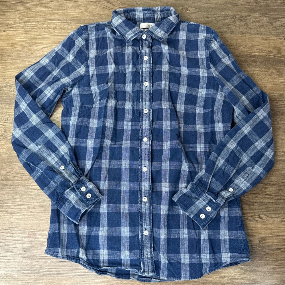 J. Crew Women’s Blue White Plaid Long Sleeve Button Down Boy Style Shirt, size 4